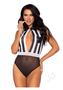 Leg Avenue Bedroom Ref Crotchless Keyhole Striped Teddy And Time-out Whistle (2 Piece) - O/s - Black/white